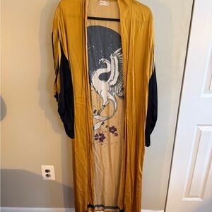 Free People gold and black bird kimono